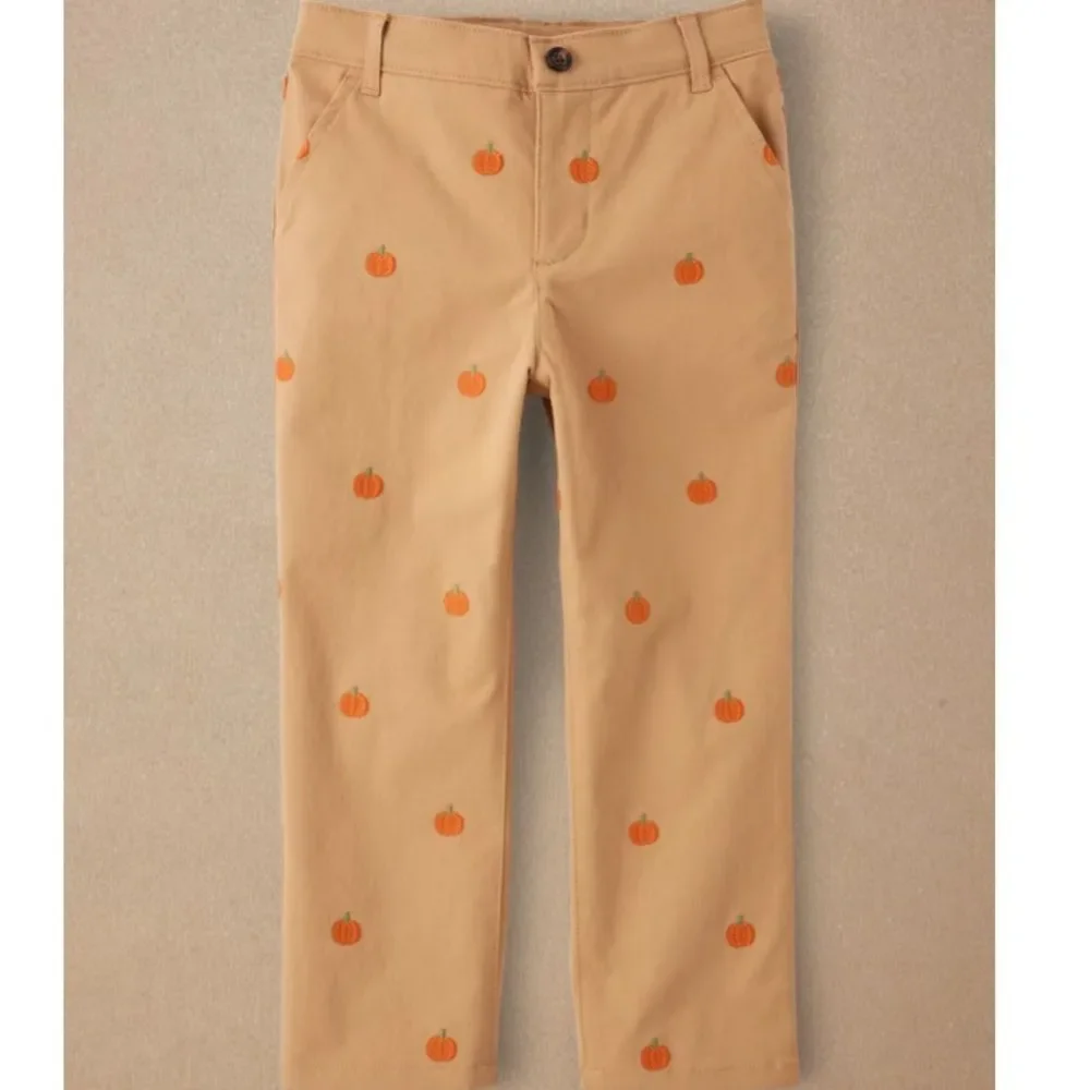 Gymboree Boys Allover Pumpkin Print Tan Twill Chino Fall Pants Size 8